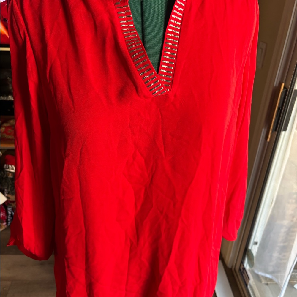 Zac & Rachel Vibrant Red Blouse with Silver Accents xl